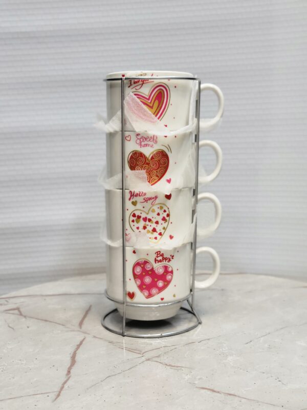 Tea Cups Ceramic Set with Iron Stand - Image 4