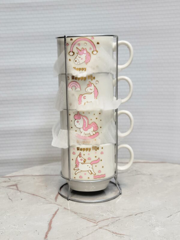 Tea Cups Ceramic Set with Iron Stand - Image 3