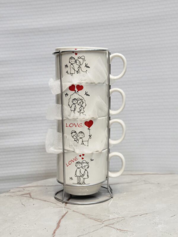 Tea Cups Ceramic Set with Iron Stand - Image 2